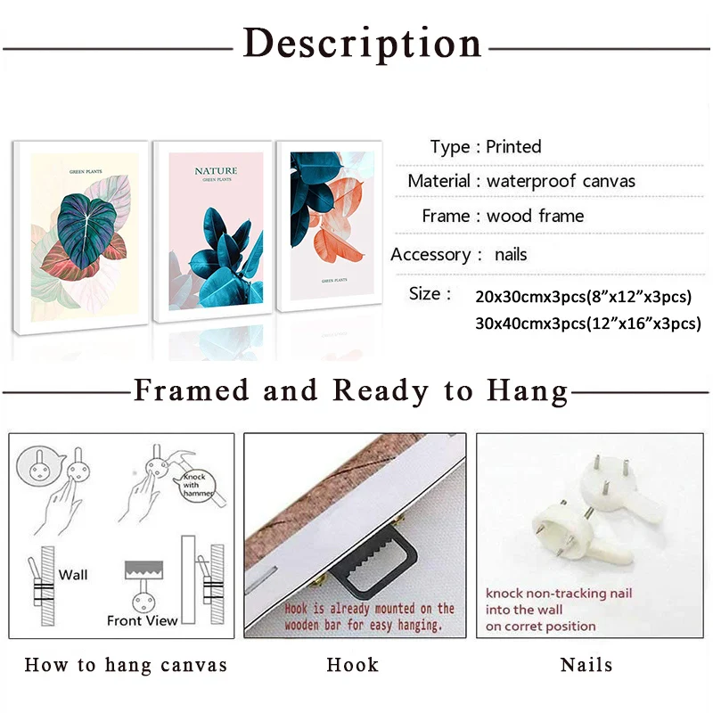 Красочные растения в рамке настенная живопись природа Зеленый лист холст