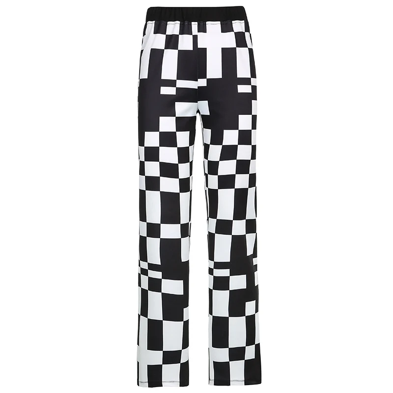 

HEYounGIRL Casual Vintage Plaid Pants Black White Skinny Elegant High Waist Long Trousers Women Checkered Y2K Fashion Streetwear
