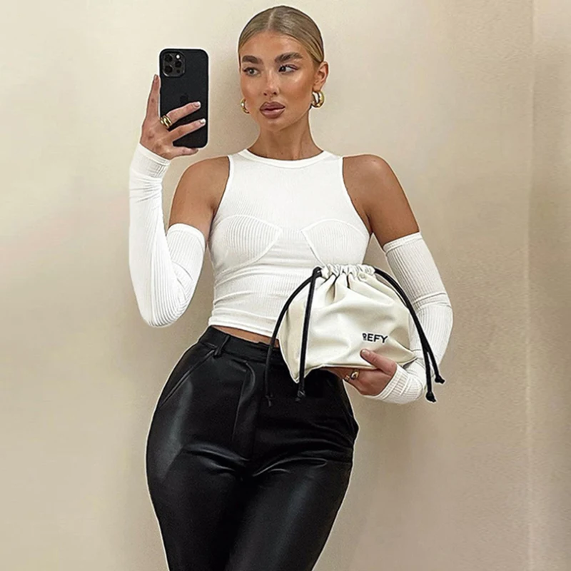 

Streetwear Y2k Poleras Mujer Magliette Donna White Crop Summer New Women's Design Gloves Round Lim Navel Short T-shirt Outerwear