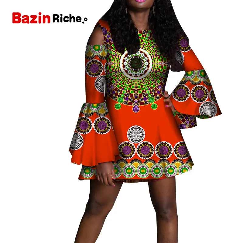 

Women Dress Casual Short Ladies Sexy African Flare Sleeve Dresses Dashiki Women Traditional Print Mini Africa Clothing WY5136