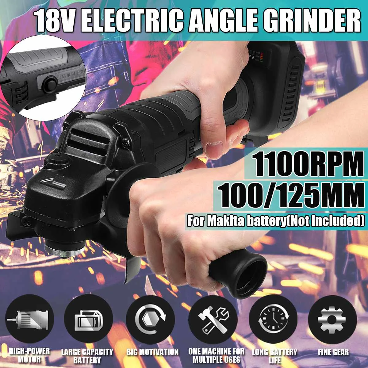 

800W 18V 125/100mm Brushless Cordless Impact Angle Grinder Variable Speed For Makita Battery Power Tool Cutting Machine Polisher