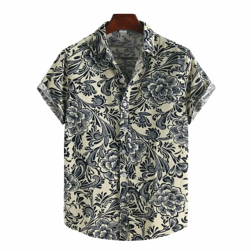 

Mens Vintage V Neck Floarl Print Tops Causal Summer Holiday Travel Wear Shirt UK
