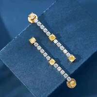 luxury drop earrings for women 18k gold real diamond trendy rectangle engagement fine jewelry wedding gift