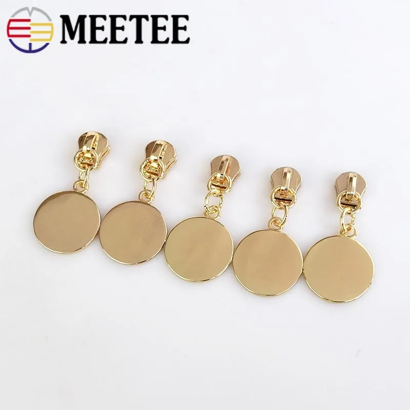 Металлический слайдер Meetee 5 # на молнии 4 8 х2 см золотистый круглый металлический