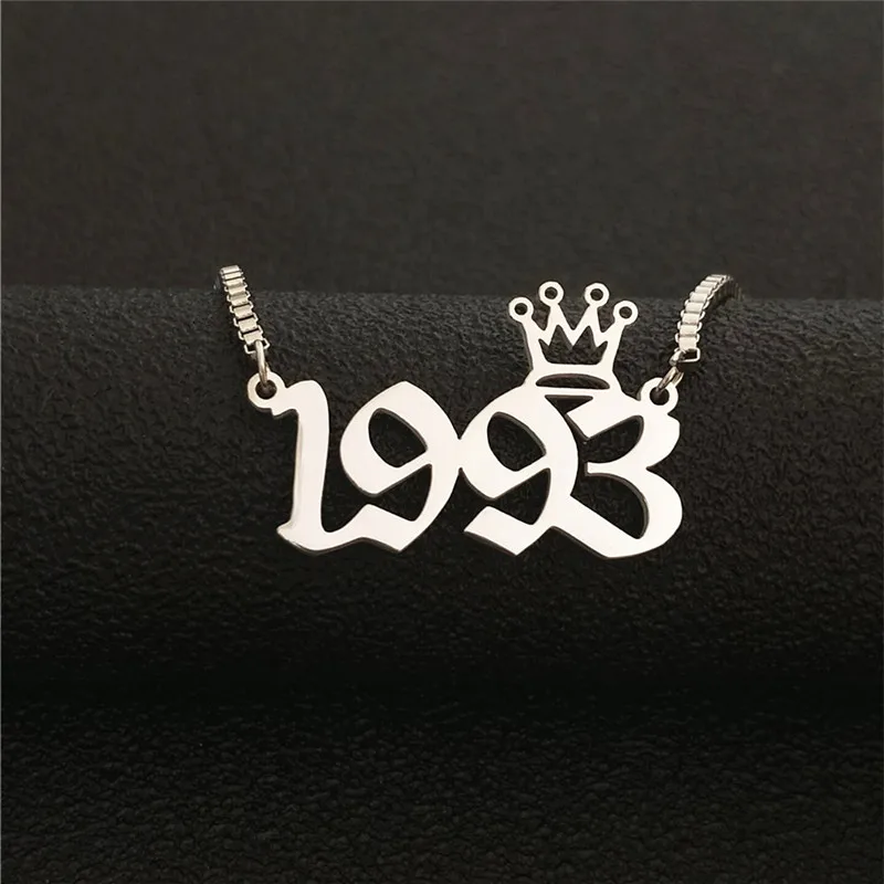 Silver 1993 Пользовательские Старый английский номер Цепочки и ожерелья Корона BFF ювелирные изделия из золота год 1991 1992 1993 1994 1995 1996 1997 1998 1999 2000 подарок на день рождения - Окраска металла: Silver 1993