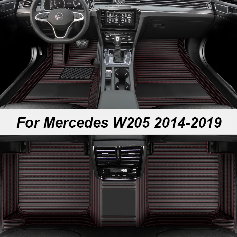

Custom 5 Seats Leather Luxury Auto Car Mats With Pockets Floor Carpet Rugs For Mercedes w205 C Class 2014 2015 2016 accessories