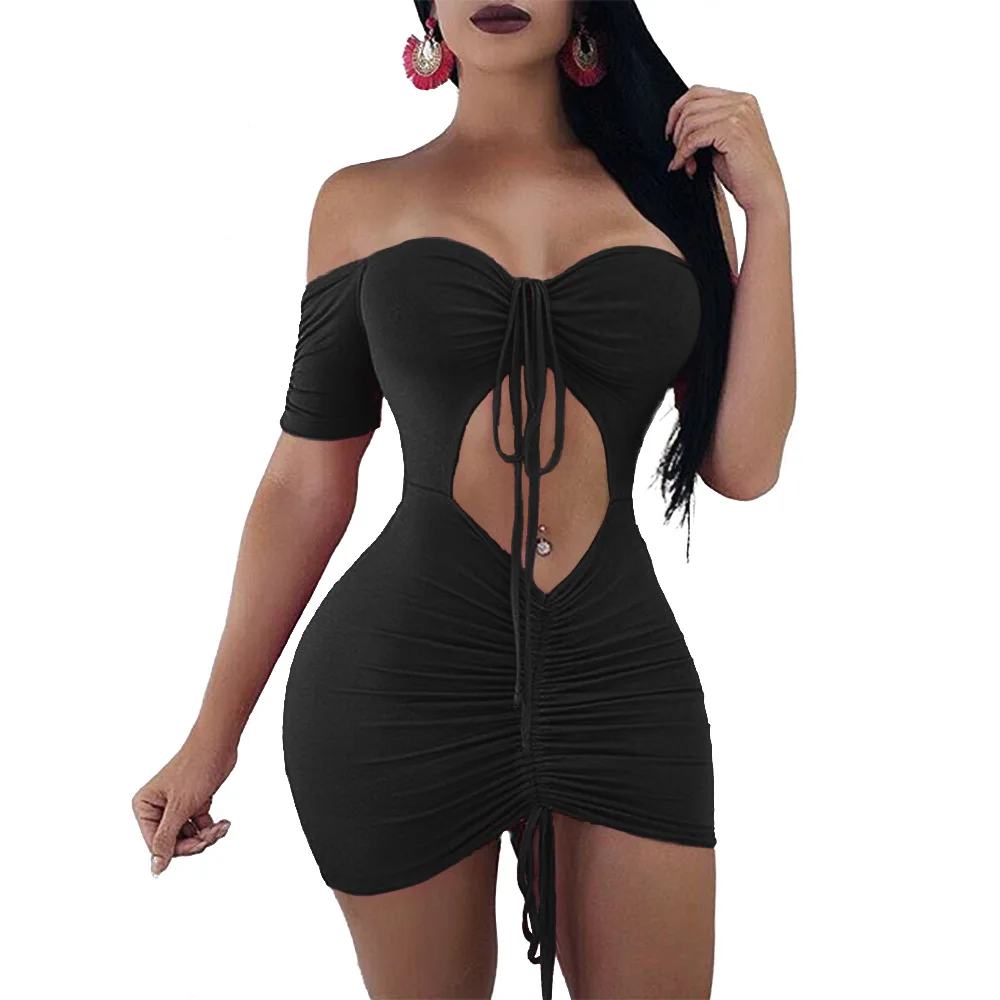 

Summer Hollow Cropped Short Skirt European and American Women's Sexy Strapless Short-Sleeved Strappy Hip Skirt