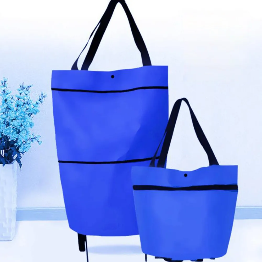 

1 Pcs 55x40x14cm Shopping Cart Bags Folding Pull Cart Trolley Bag With Wheels Foldable Shopping Bags For Travelling And Shopping