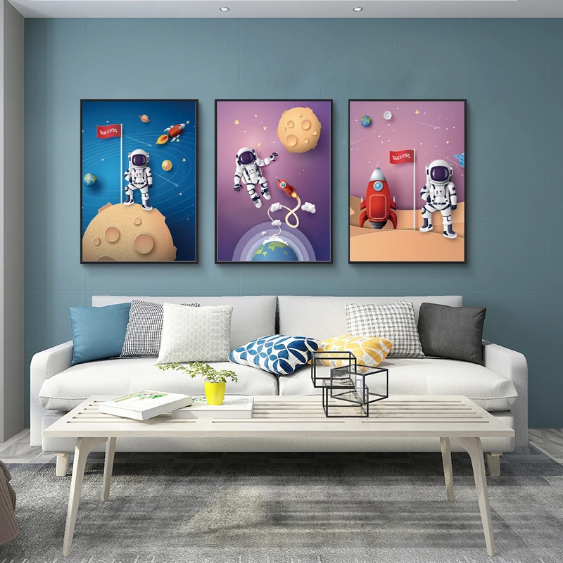 

Kids Room Decoration Cartoon Astronaut Pictures Wall Art Prints Modern Room Decoration Canvas Posters Prints no frame