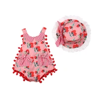 toddler bodysuit 2019 baby girl toddler sleeveless strawberry print jumpsuit bodysuits hats 2pcs outfits sets