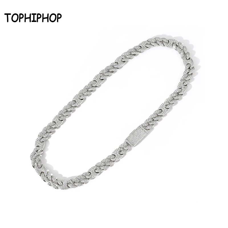 New Hip Hop 10mm Wide 3 to 1 Pig Nose Necklace Micro-inlaid Zircon Cuban Chain Hip Hop Necklace Men and Women Jewelry