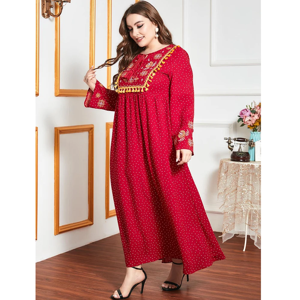 

Muslim Women Long Dress Abaya Plus Size Islamic Clothing Arab Turkish Ramadan Embroidery Ethnic Style Middle East Casual Loose