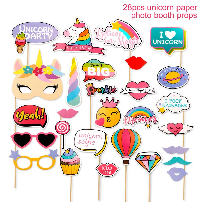 28pcs Unicorn Photo QIFU Mr Mrs только что замужняя фотокабина Свадебная декорация свадебный душ принадлежности для вечеринки-девичника Команда Невесты на свадьбу Декор - Цвет: 28pcs Unicorn Photo