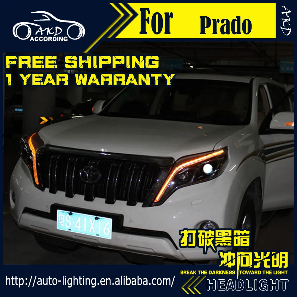 AKD автостайлинг фары для Toyota Prado динамический сигнал светодиодный ные DRL D2H Hid