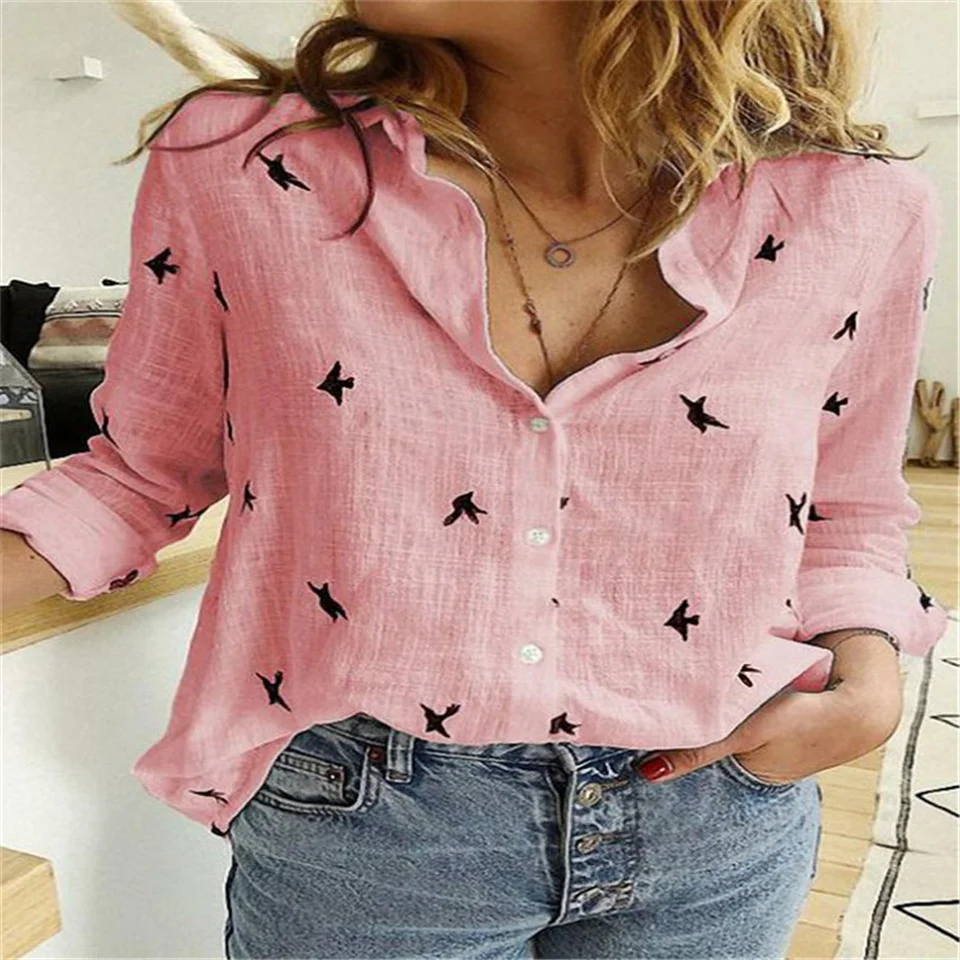 

Casual Women Blouse Turn-Down Collar Blouses Tops Button Print Tops Women Clothes Shirt Fashion Office Lady Blusas Shirt Women