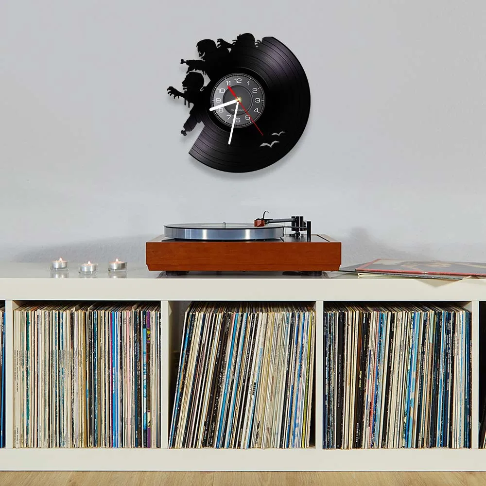 

Zombies Coming Out Themed Vinyl Record Nightlight Clock Thrilling Modern Mischievous Halloween Wall Decor With Remote Controller