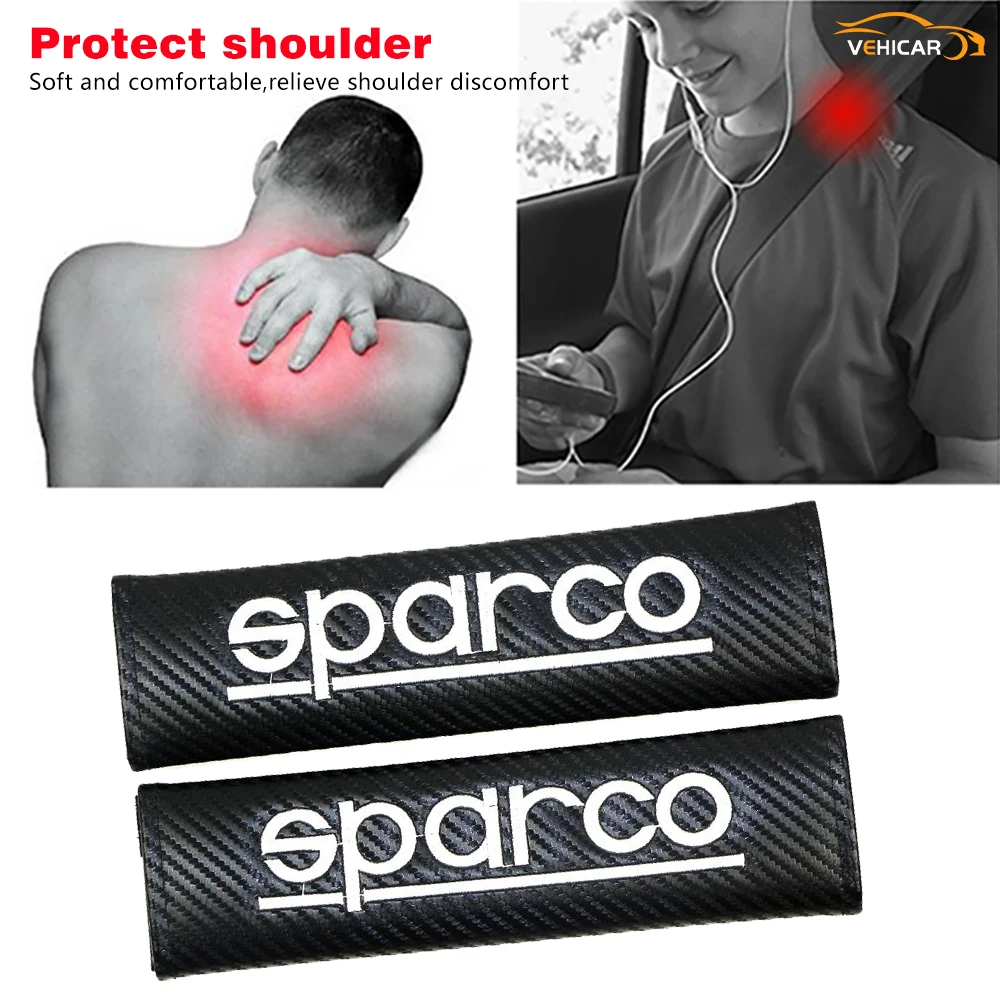 

VEHICAR 2PCS Carbon Fiber Car Seat Belt Cover Safety Belt Pads Protection For Sparco Car Styling Accessories Car Logo knitting