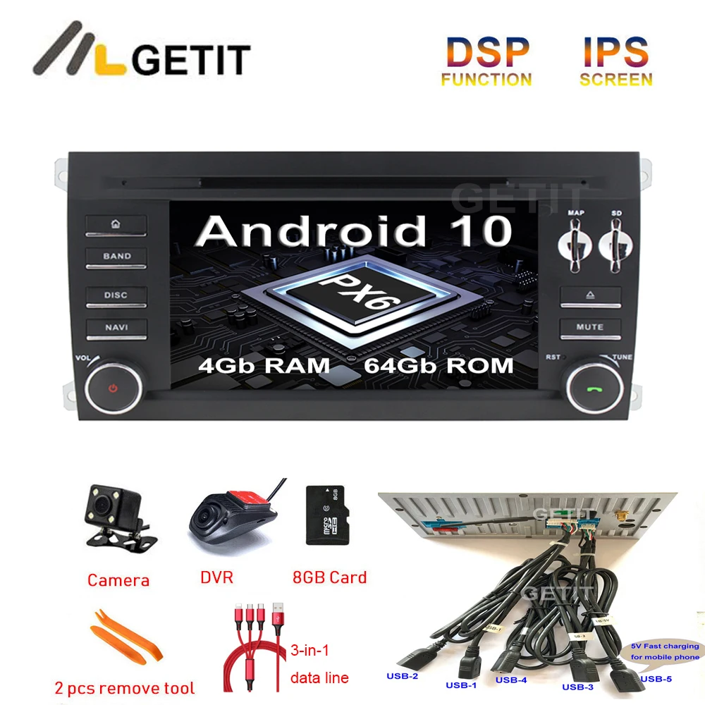 5 USB DSP Android 10 Автомобильный DVD стерео радио GPS навигация для Porsche Cayenne 2003