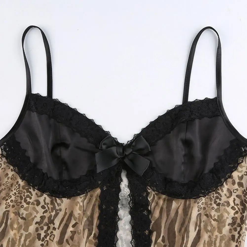 

Leopard Print Split Camisole Women Sleeveless Lace Trim Vest Crop Top for Party Lace Trim Vest Crop Top for Party