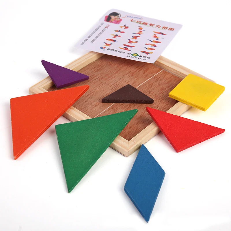 

1 шт. деревянный шаблон Tangram 7 шт. красочная головоломка Монтессори головоломка интеллектуальные игрушки для детей подарок для детей