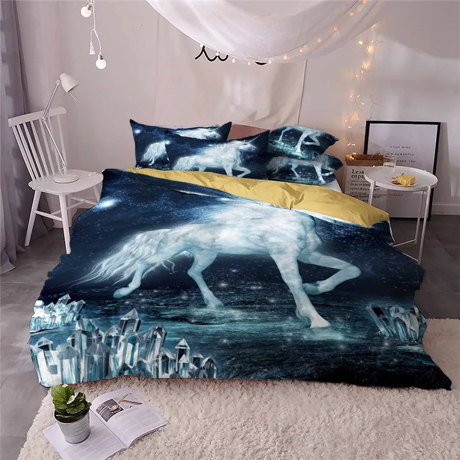 Набор постельного белья с объемным рисунком единорога пододеяльник принтом