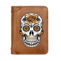luxury vintage brown skull symbol genuine leather wallet classic men business pocket slim card holder male short purses gifts