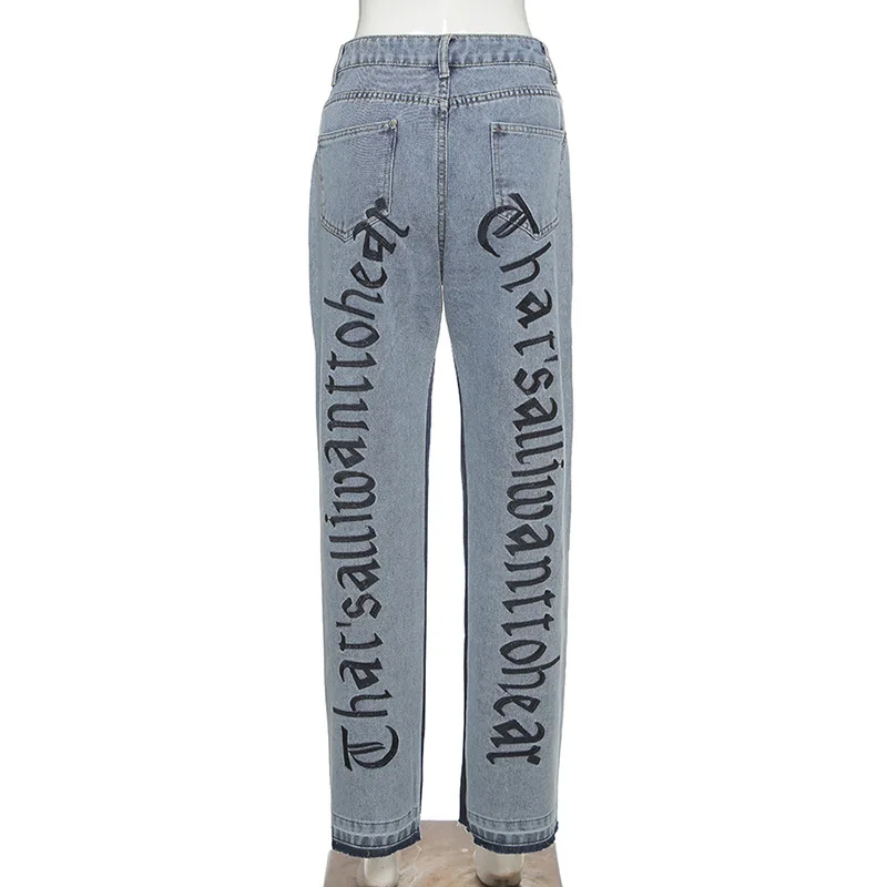 

Autumn Denim Harajuku Y2k Egirls Letters Print Loose High Waist Denim Jeans Straight Pants Women Fashion Streetwear Mom Jeans
