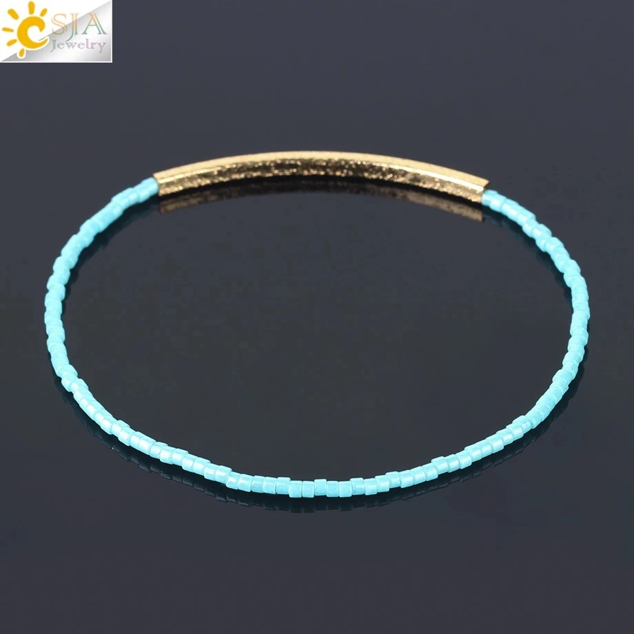 Женский браслет с бусинами CSJA эластичный золотистого цвета мини изящная