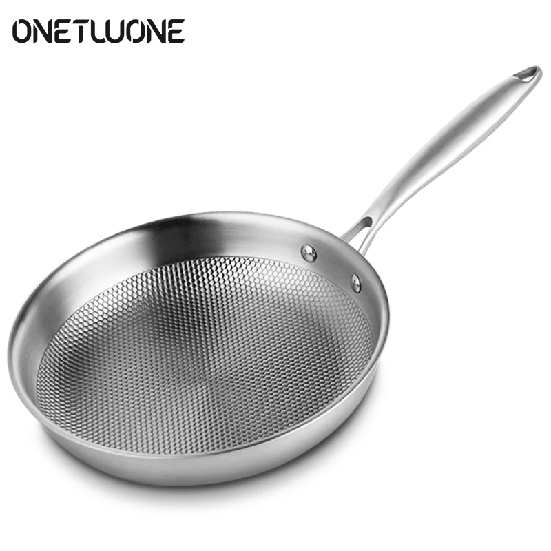 30cm Stainless Steel Frying Pan  Five-layer Pans Dot Texture Uncoated Non-Stick Pan Induction Compatible Kitchen Cookware