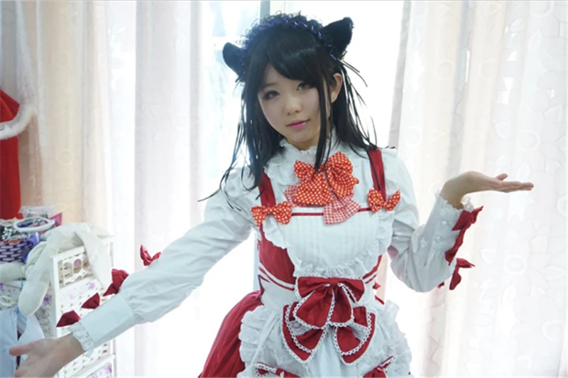 

Anime Clothes Little Red Riding Hood Cosplay Costume Sweet Love Lolita Dress Gothic Retro Lace Maid Outfit Dress+Shawl H