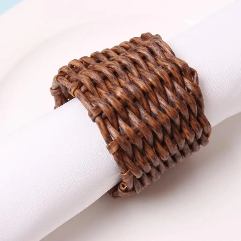 

12pcs/set Natural Bamboo Straw Woven Napkin Ring Button Hand-woven Napkin Ring Holders Wedding Dinner Party Table Decoration