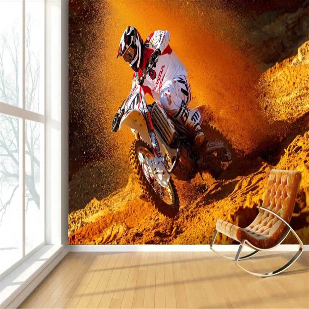 

Milofi custom large 3D wallpaper mural off-road motorcycle desert background wall decoration painting living room bedroom wallpa