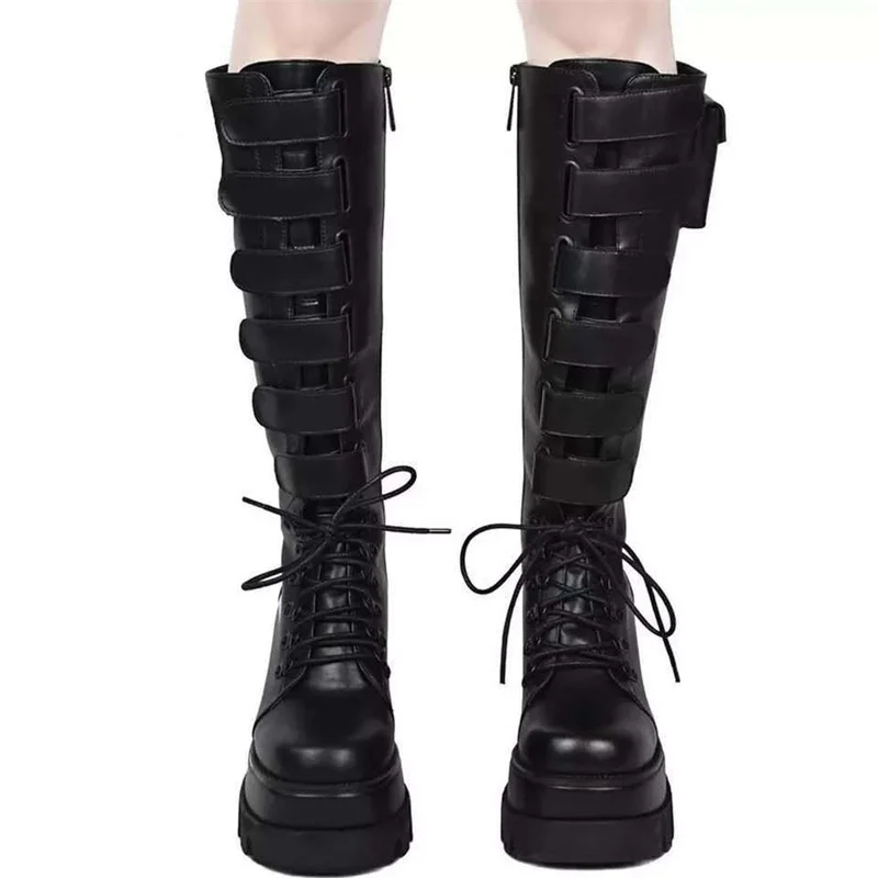 

2021 winter new large handsome locomotive middle tube leisure slope heel lace up high help Knight boots