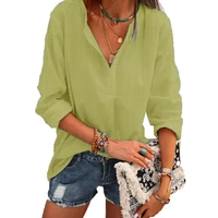 womens casual long sleeve button female solid color v neck lapel single breasted sleeve t shirt casual loose commuter style