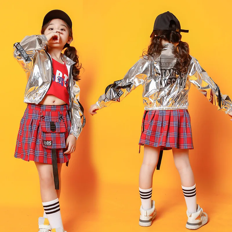 

Дети девушки серебряные блестящие шоу на сцене куртка, Детская уличная одежда в стиле «хип-хоп», пальто в джазовом стиле Чирлидинг командой ...