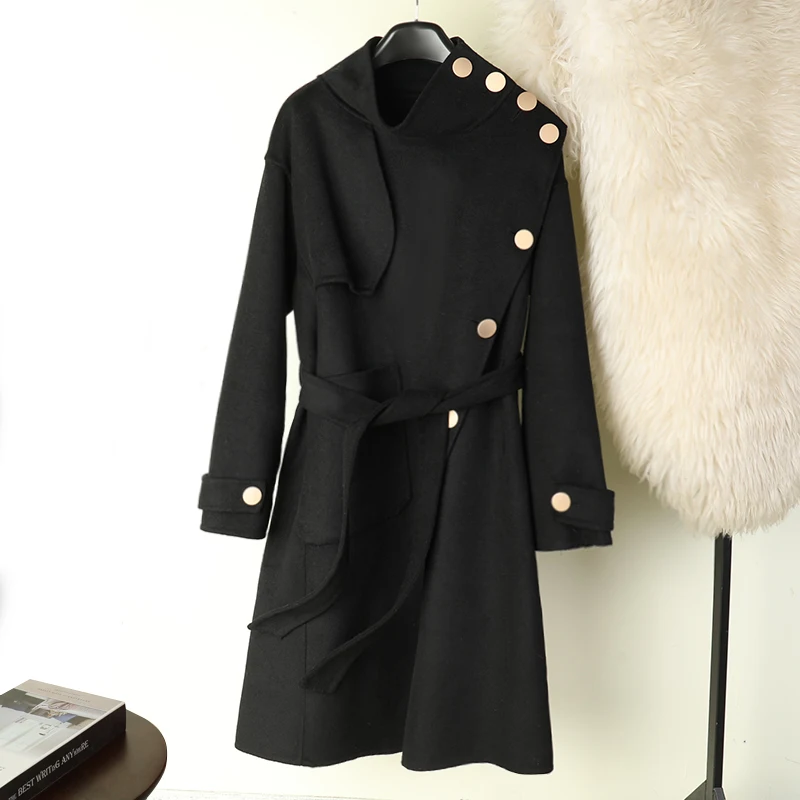 

The spring of 2020 the new double-sided cashmere coat female long thickening han edition Hepburn wind coat wet cloth