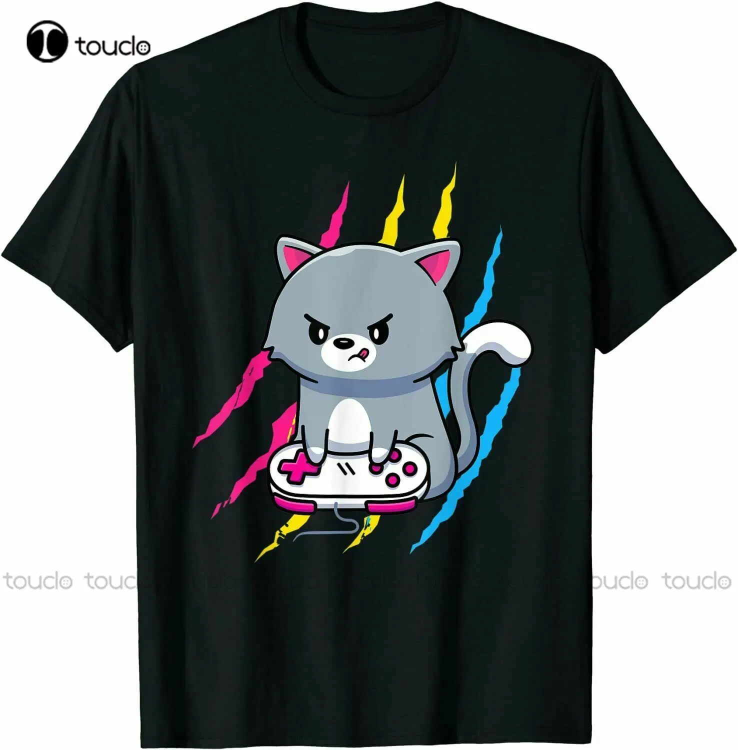

New Gamer Video Game Lover Gift Cat T-Shirt Cotton Trend 2021 Grey T Shirts For Men