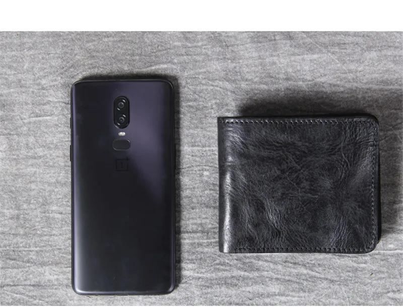 Simple fashion natural real cowhide men's black short wallet retro handmade casual women's genuine leather card holder purse