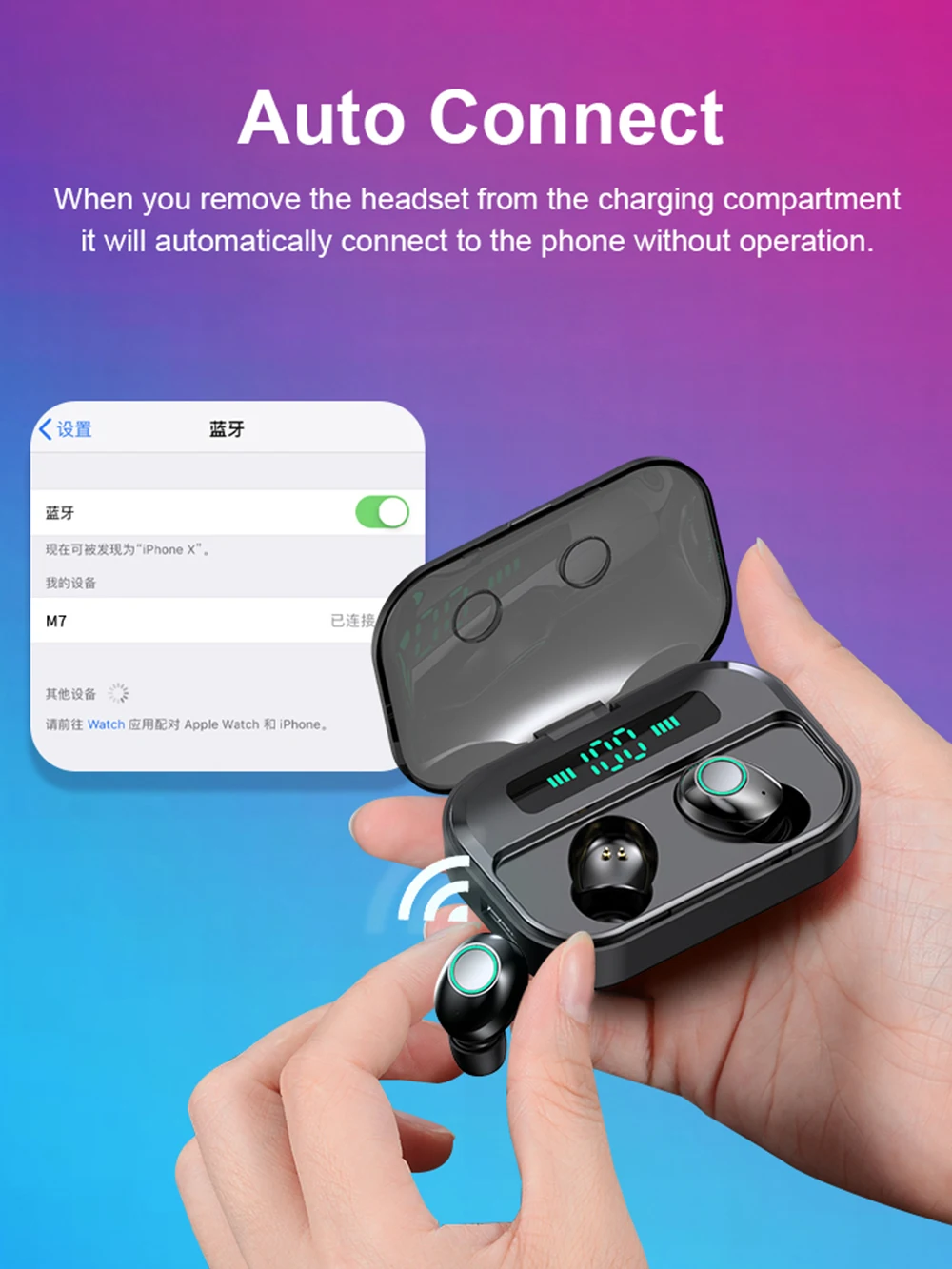 Newmsnr M7 Bluetooth 5,0 беспроводной светодиодный дисплей питания наушники, HD стерео HIFI Звук шумоподавление коснитесь управление