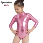 Детские костюмы Speerise из блестящего металлизированного спандекса, Купальник для балета, танцев, Цельный купальник для девочек, одежда для спортивной гимнастики, с длинным рукавом