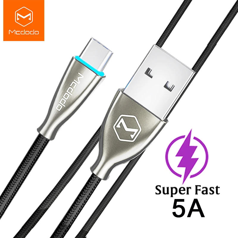 Mcdodo usb type C кабель 5A супер быстрая зарядка USB C кабель для передачи данных телефон шнур для huawei mate 30 P30 Pro светодиодный зарядный кабель
