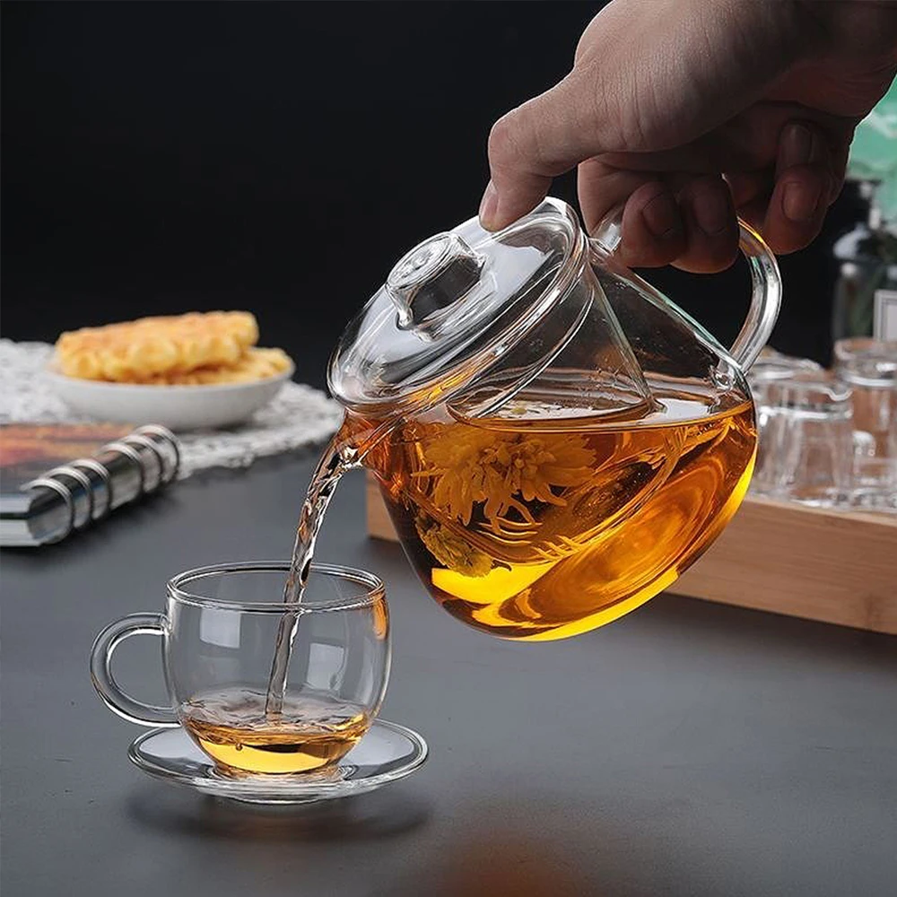 Бытовой Съемная термостойкого Стекло Чай горшок со съемным заварки пуэр чайник