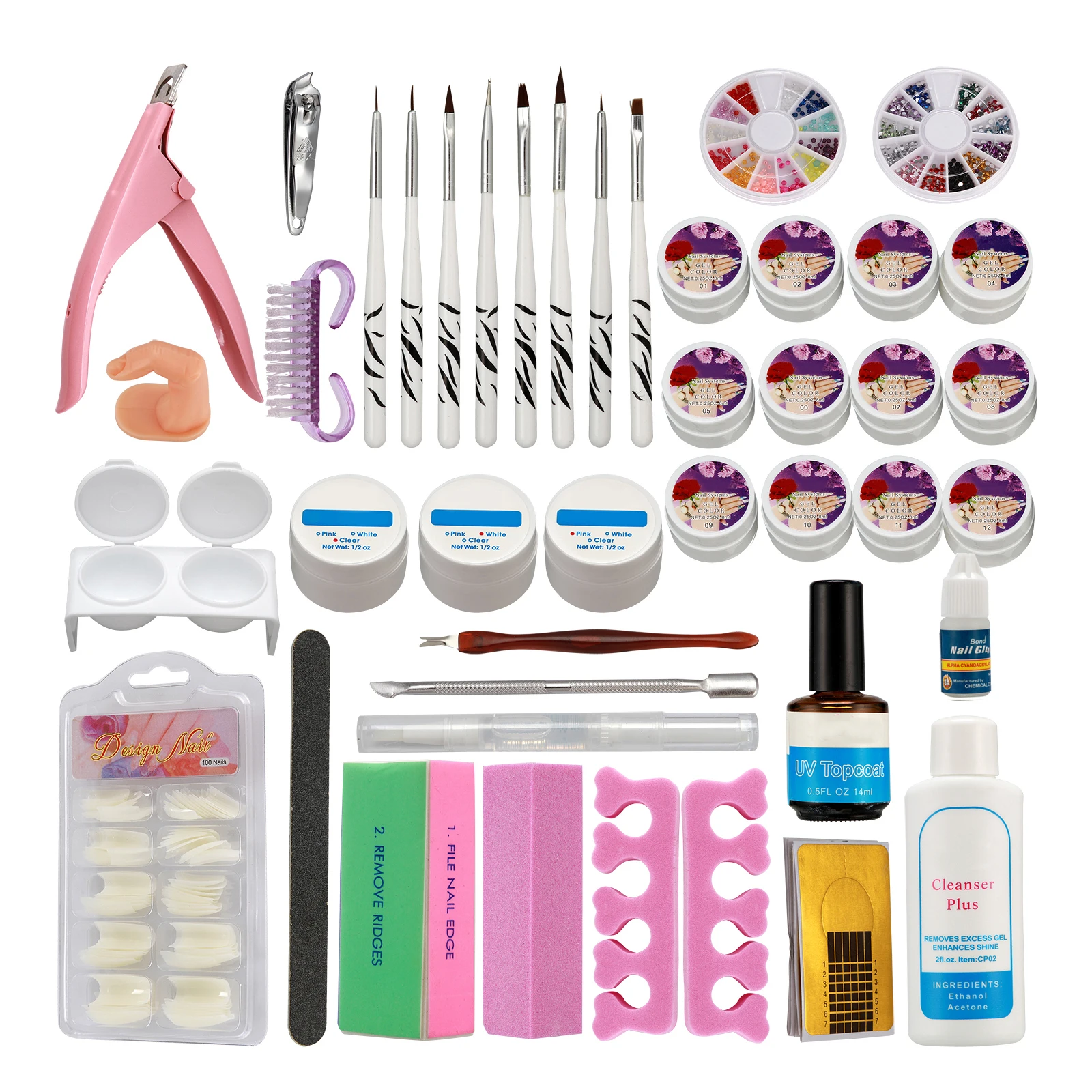 Гелевая Кисть для наращивания ногтей 12 цветов верхнее покрытие полный набор