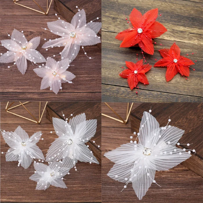 3 шт. свадебный кристалл красный розовый белый цветок заколка для волос цветочный