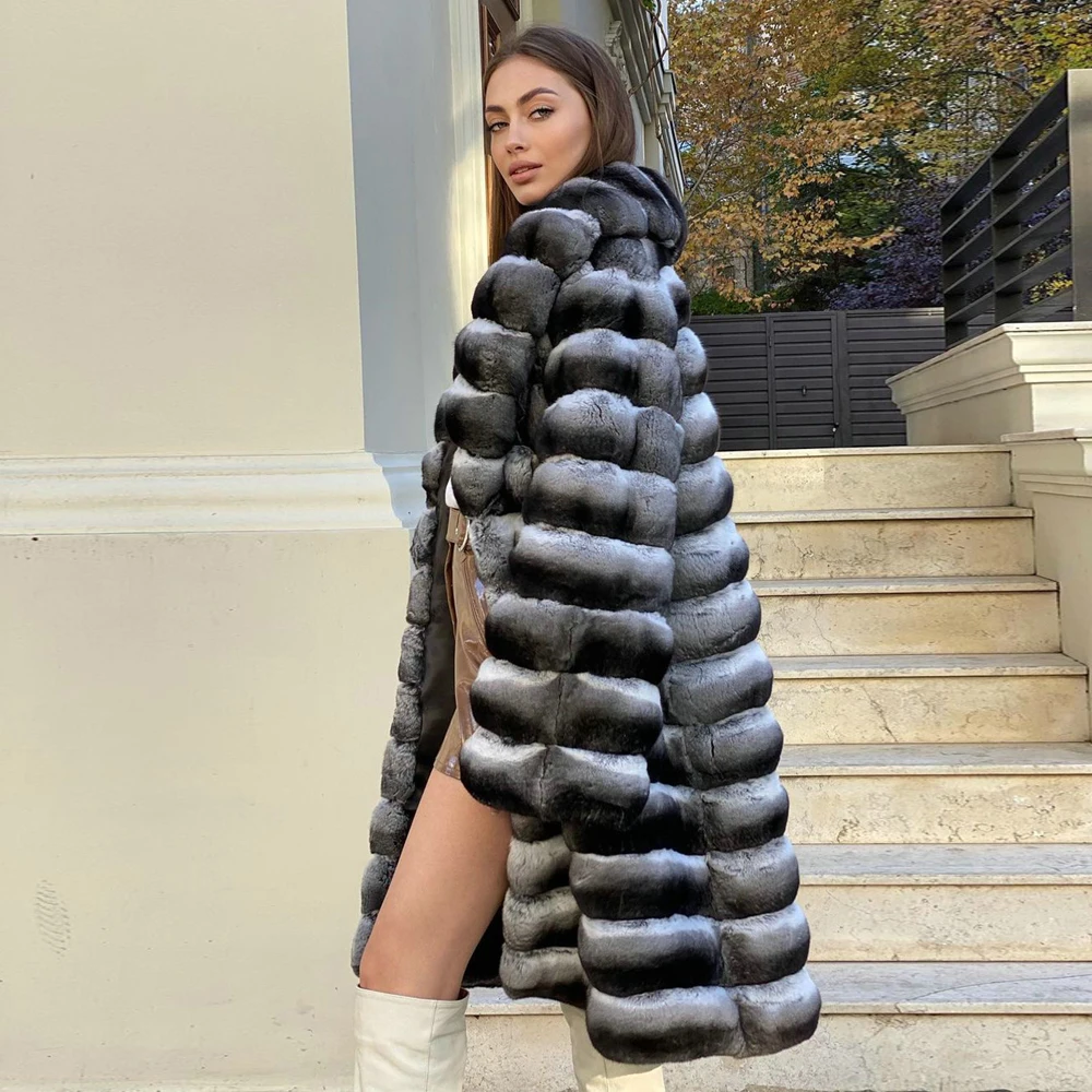 Luxury Women Real Rex Rabbit Fur Coat with Turn-down Collar 2022 Winter Trendy Whole Skin Genuine Rex Rabbit Fur Coats Outwear
