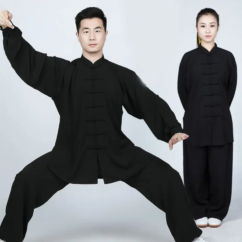 

Unisex Chinese Traditional Tai Chi Uniform Faux Linen Long Sleeves Morning Exercises Kung Fu Clothing Martial Arts Wear