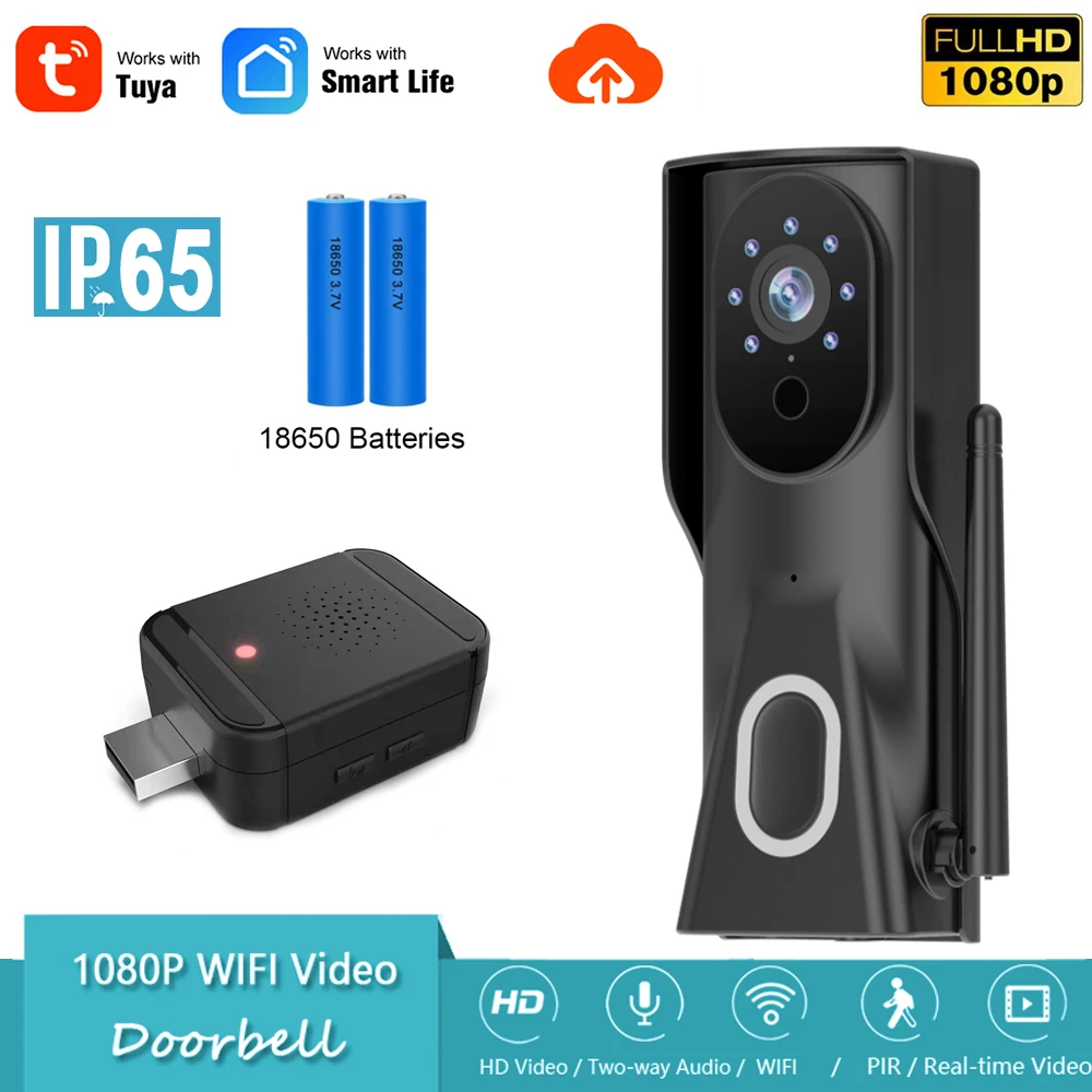 Tuya Smartlife HD 1080P Video Doorbell IP55 Rainproof WiFi Wireless Intercom Two Way Audio Night Vision FIR Motion Detection