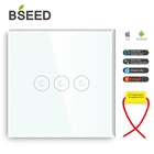 Умный сенсорный выключатель BSEED, стеклянный переключатель с поддержкой Wi-Fi, 3 клавиши, цвет белыйчерныйзолотой, работает с Tuya Google для России