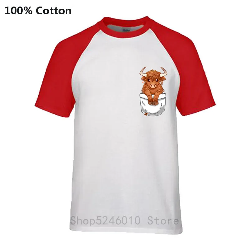 Новая дизайнерская Милая футболка с карманами шотландская корова Мужская