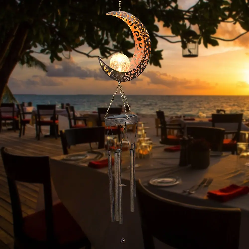 

Outdoor Solar Wind Chimes Yard Garden Moon Tubes Bells Ornament Iron Antique Windchime Wall Hanging Home Decor